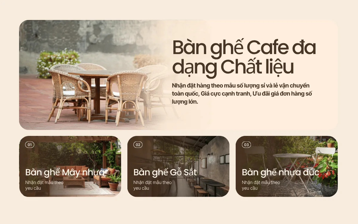 Bàn ghế Cafe đa dạng Chất liệu