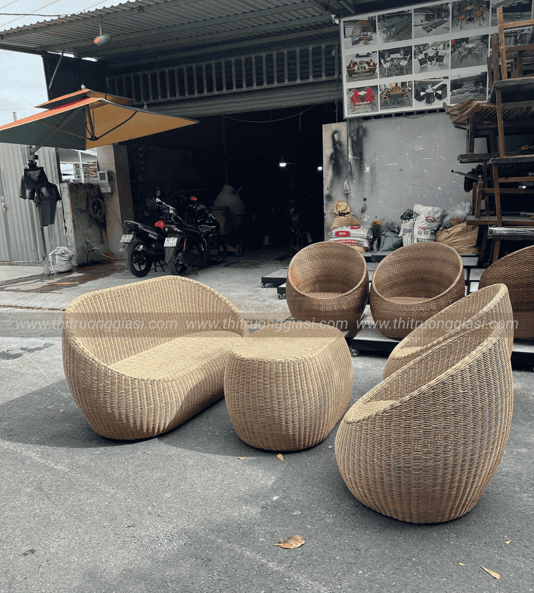 Bàn ghế giả mây BGM004